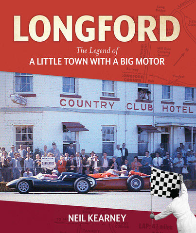 Longford book cover with red title, racing car photo, and Neil Kerney name