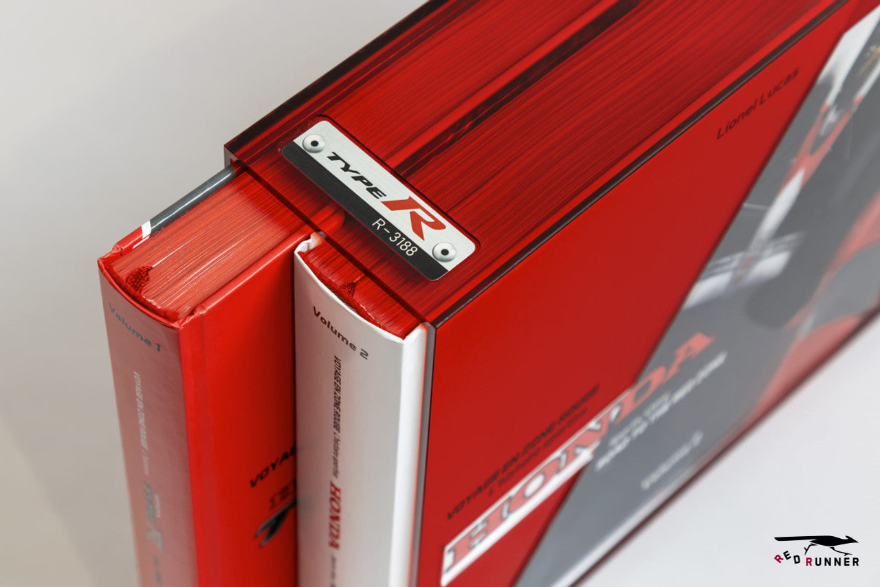 Red and white Honda collector's box spine with metal badge detail