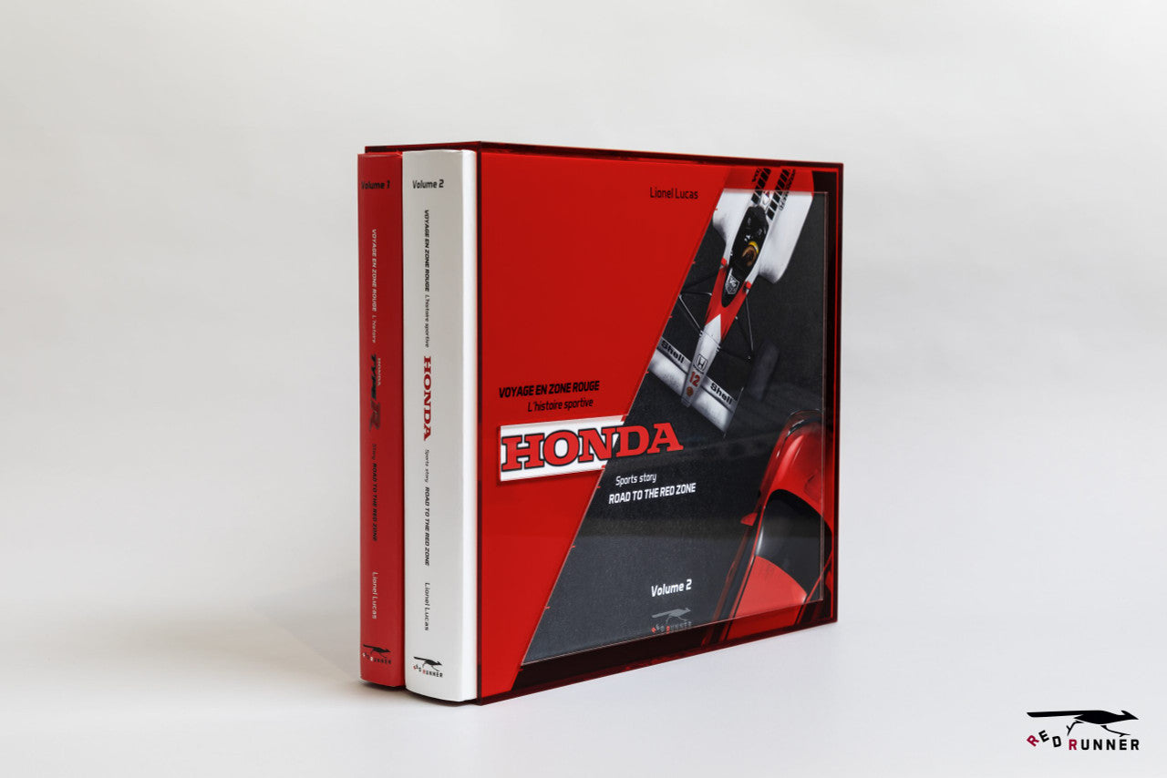 Red, white, and black Honda collector's box with racing car artwork, front view