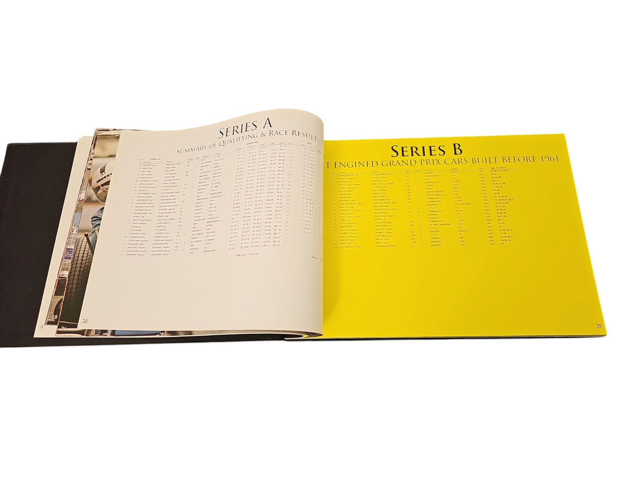 Commemorative race photo album open to Series A and Series B pages