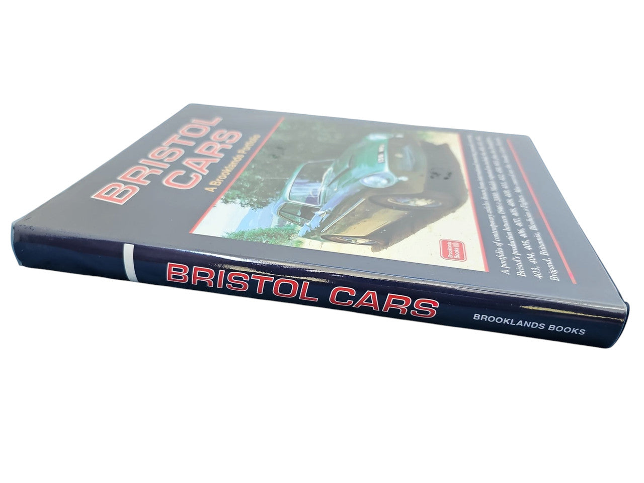 Hardcover car book with dark blue cover and 'Bristol Cars' title