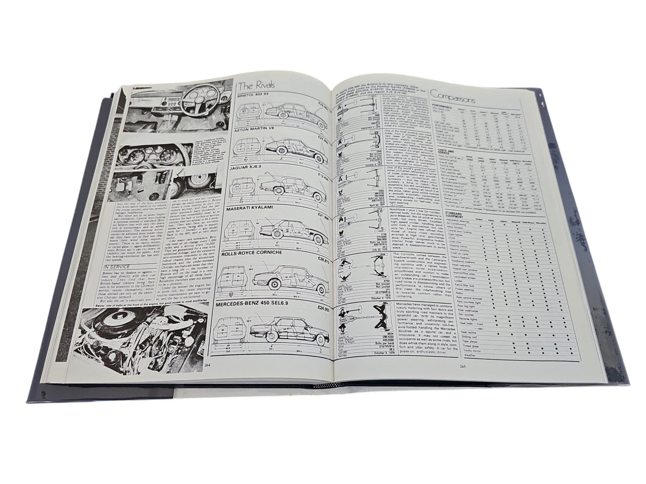 Hardcover automotive portfolio book open to detailed engineering diagram pages