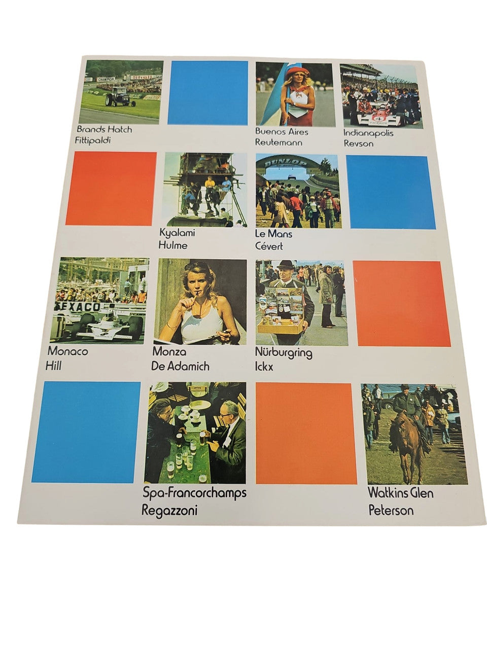 Book cover collage of colored squares featuring motorsport names and vintage images.