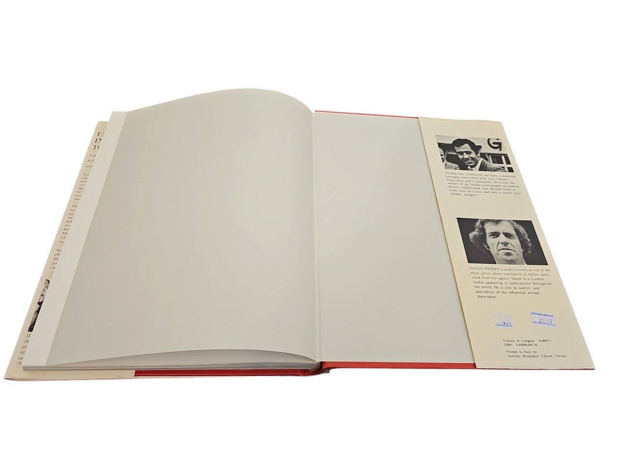 Opened book showing blank cream pages with a sidebar of black-and-white photos on right.
