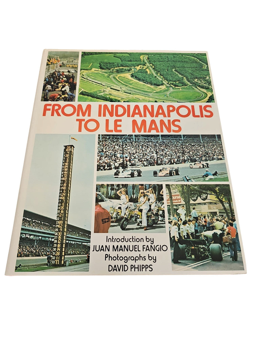 Vintage book with colorful cover collage, featuring racing scenes and title text.