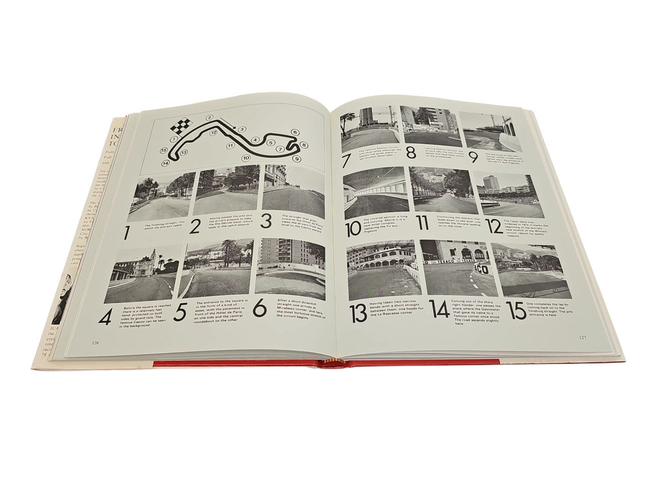 Open book spread with numbered black-and-white circuit diagrams and track photos