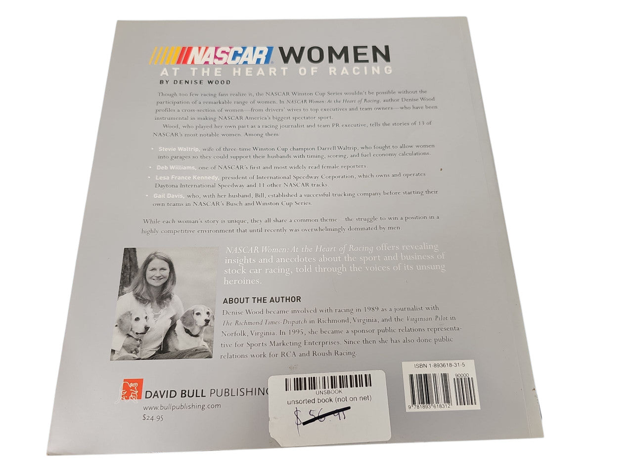Book back cover with NASCAR Women title, barcode, and author information