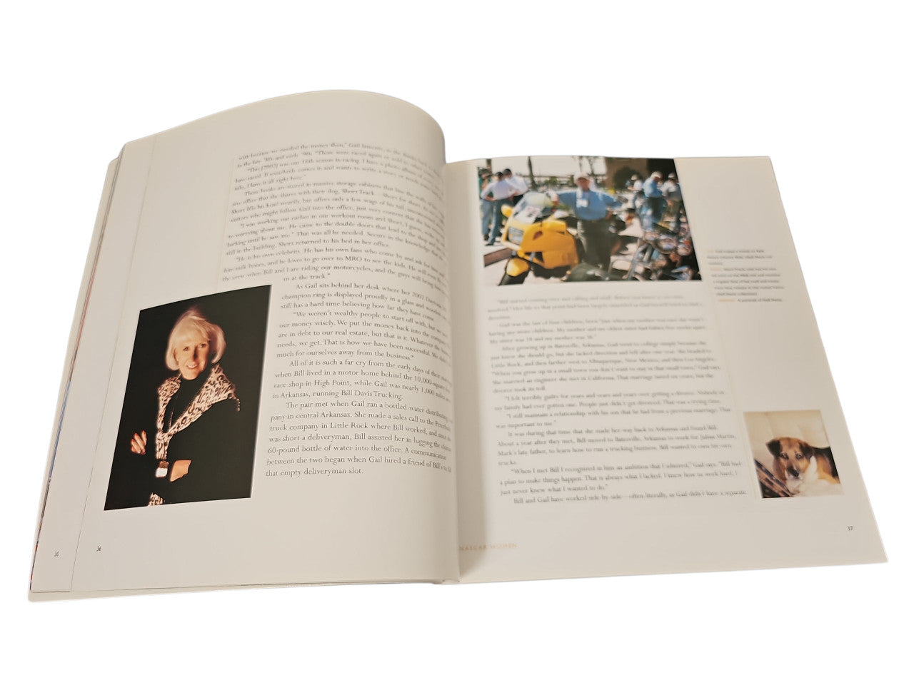 Open book with portrait photo on the left and printed page text