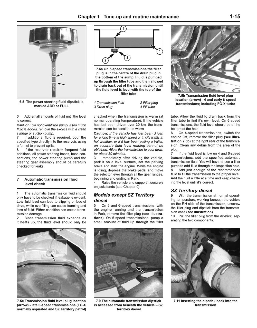 Workshop manual page with transmission tune-up instructions and diagram callouts