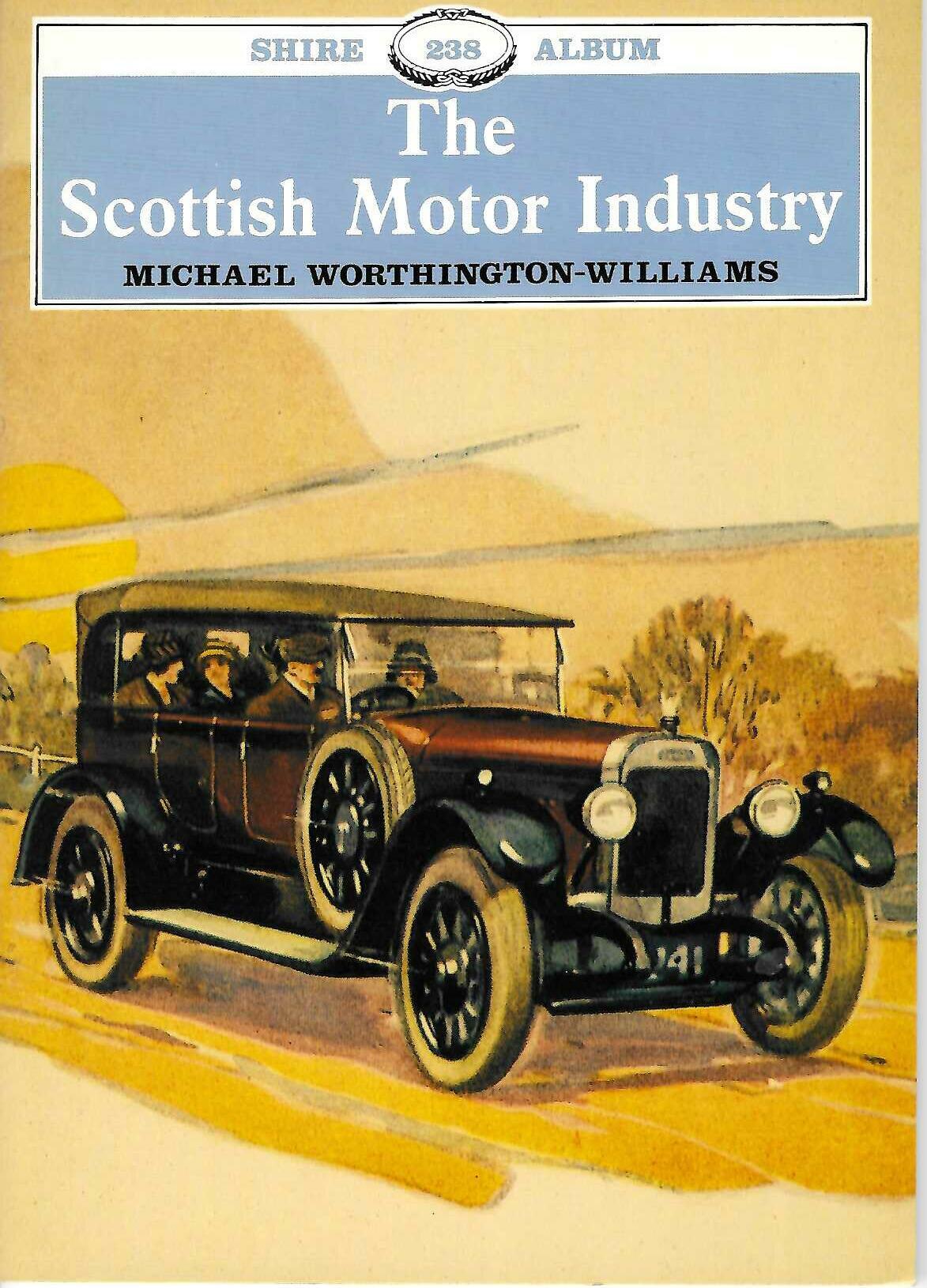 Book titled The Scottish Motor Industry by Michael Worthington-Williams, with vintage car artwork