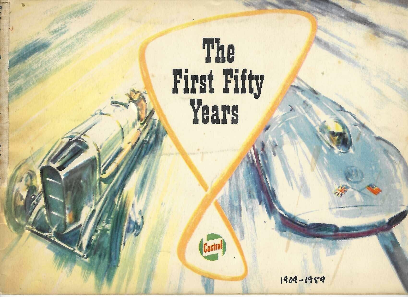 Vintage automotive book cover with racing artwork and Castrol logo, title text
