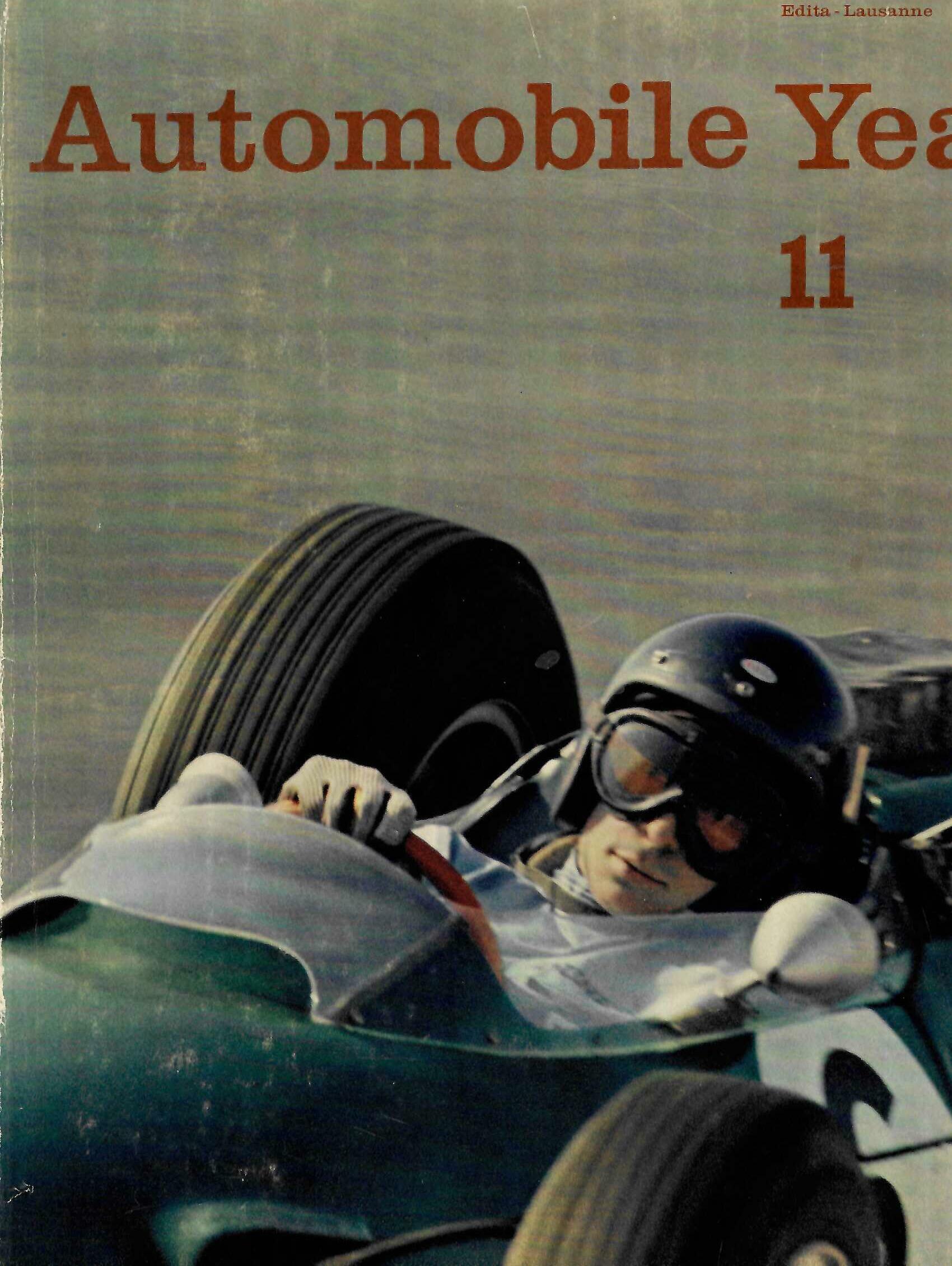 Automobile Year 1963–1964 book cover: helmeted driver in vintage race car
