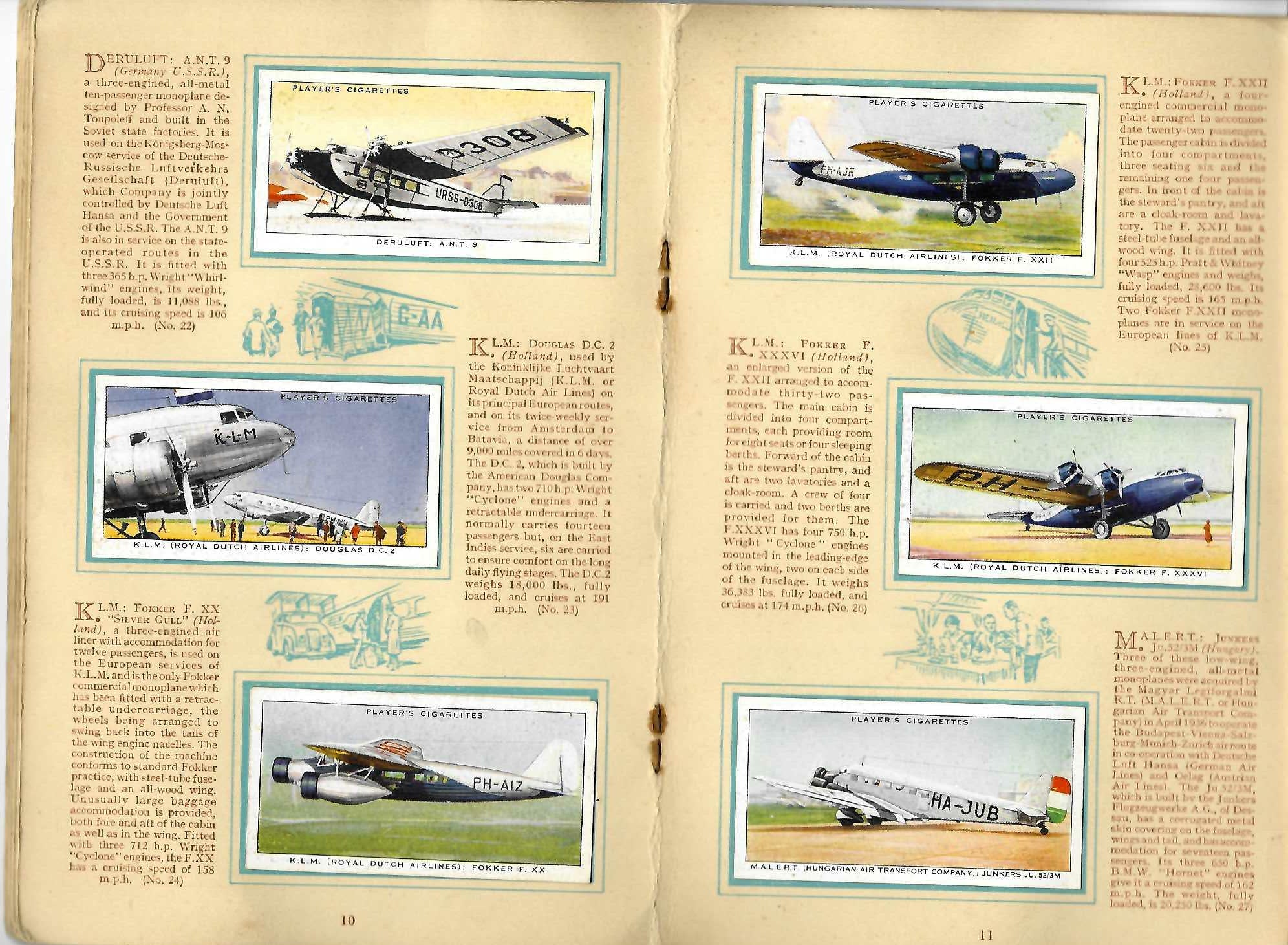 Open air liner album spread with several framed airplane photos and dense text columns
