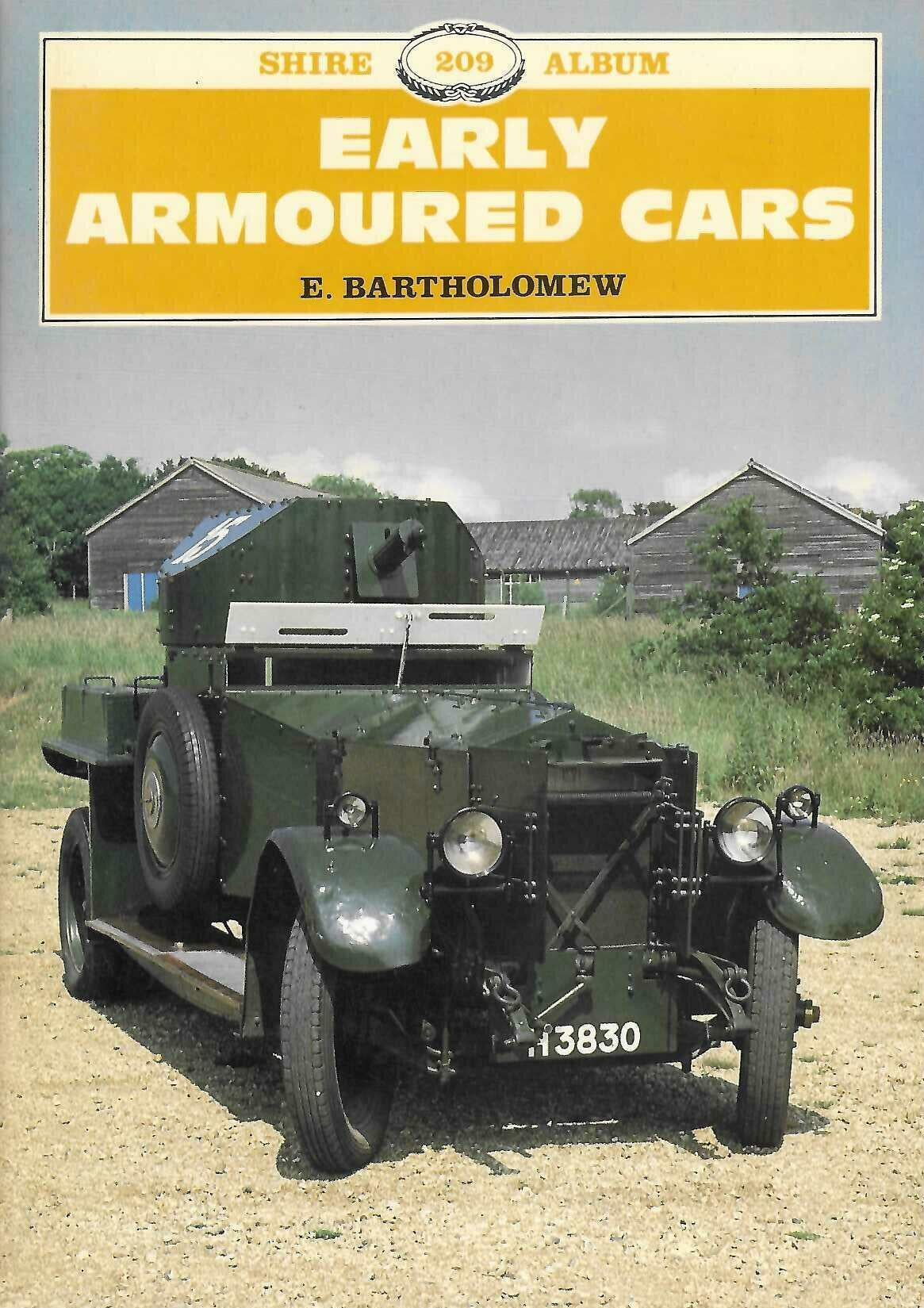 Early Armoured Cars book cover, yellow with title text and E. Bartholomew name
