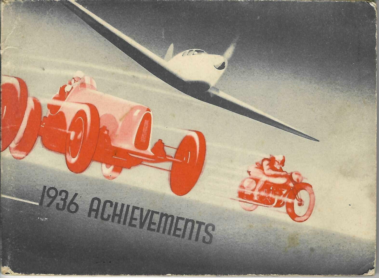 Vintage booklet cover with red racing car art and '1936 Achievements' text