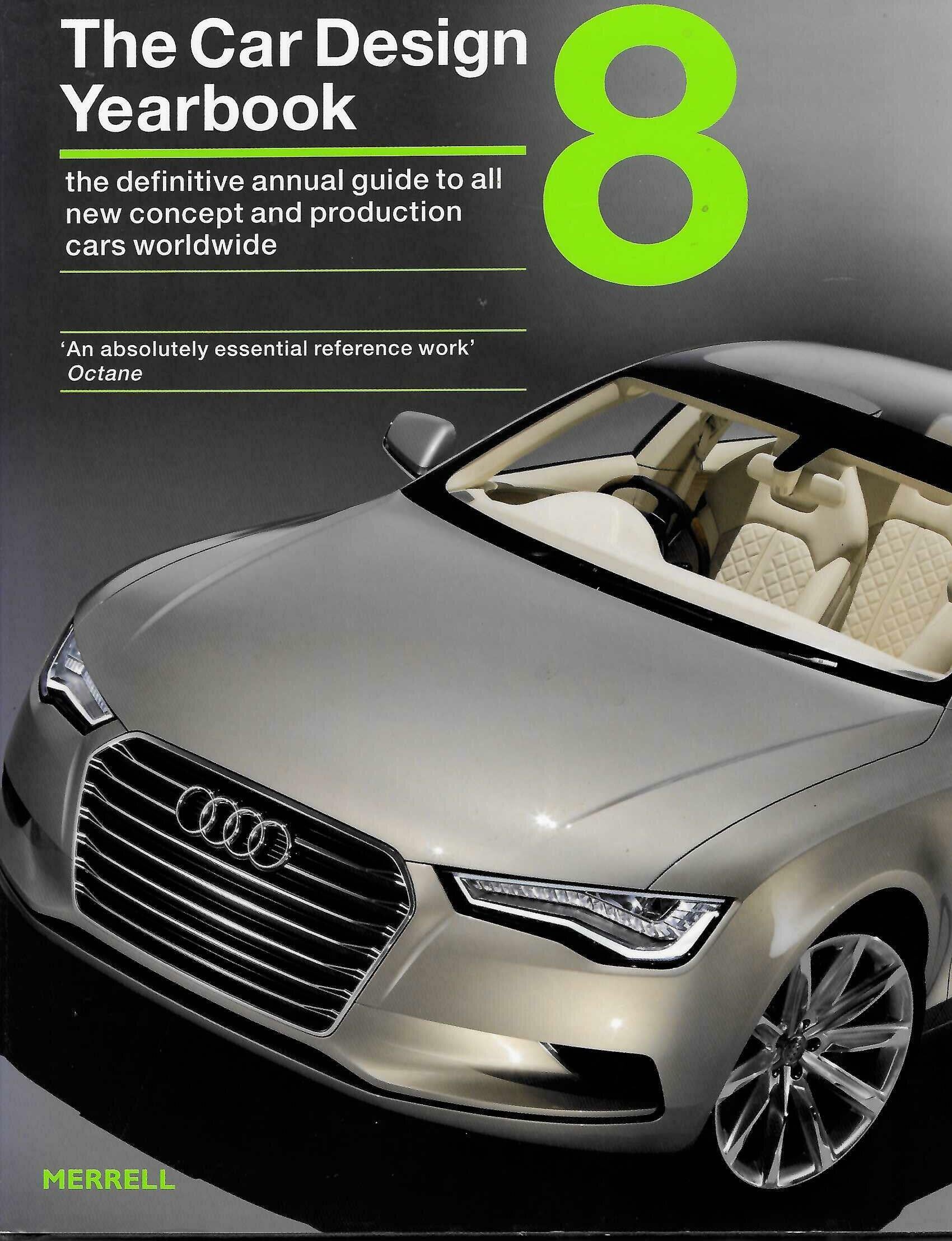 Car Design Yearbook 8 cover with Audi car and Merrell branding