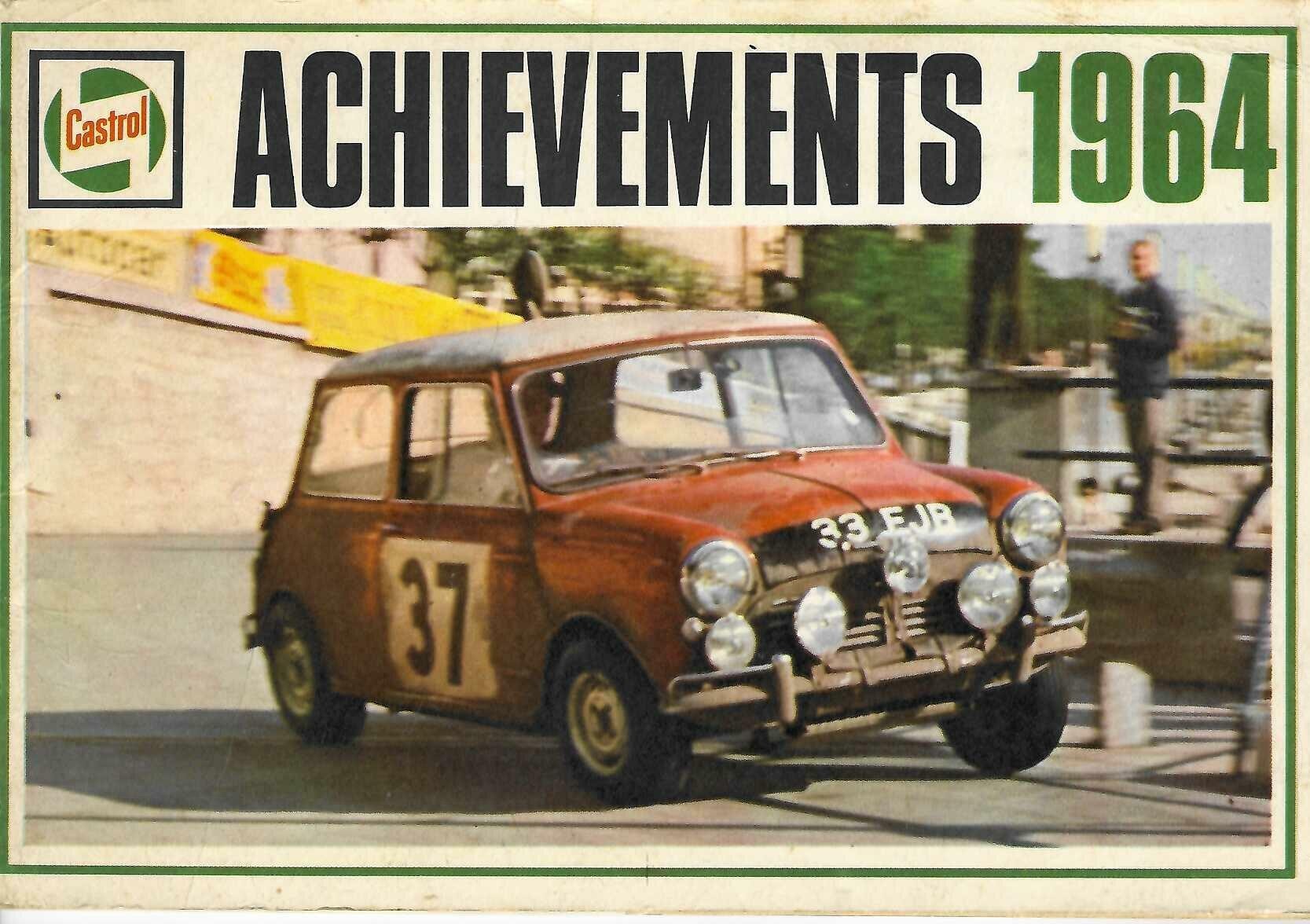 Vintage race achievements booklet cover with red classic car and large “Achievements 1964” text