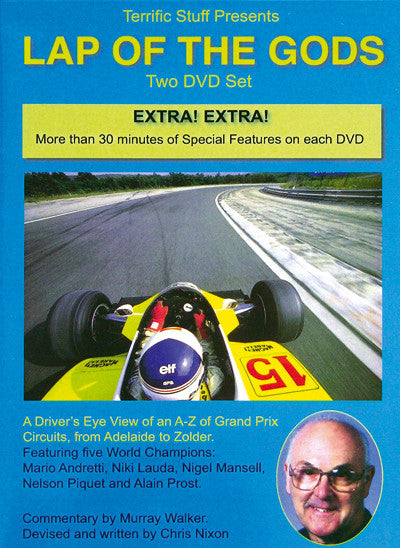 Two-DVD set cover with yellow racing car and helmet, promotional text layout