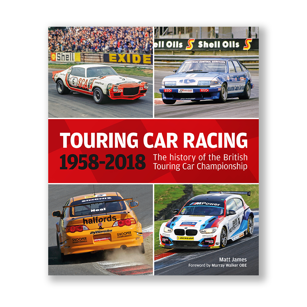 Touring Car Racing 1958-2018 book cover with race car photos and title text
