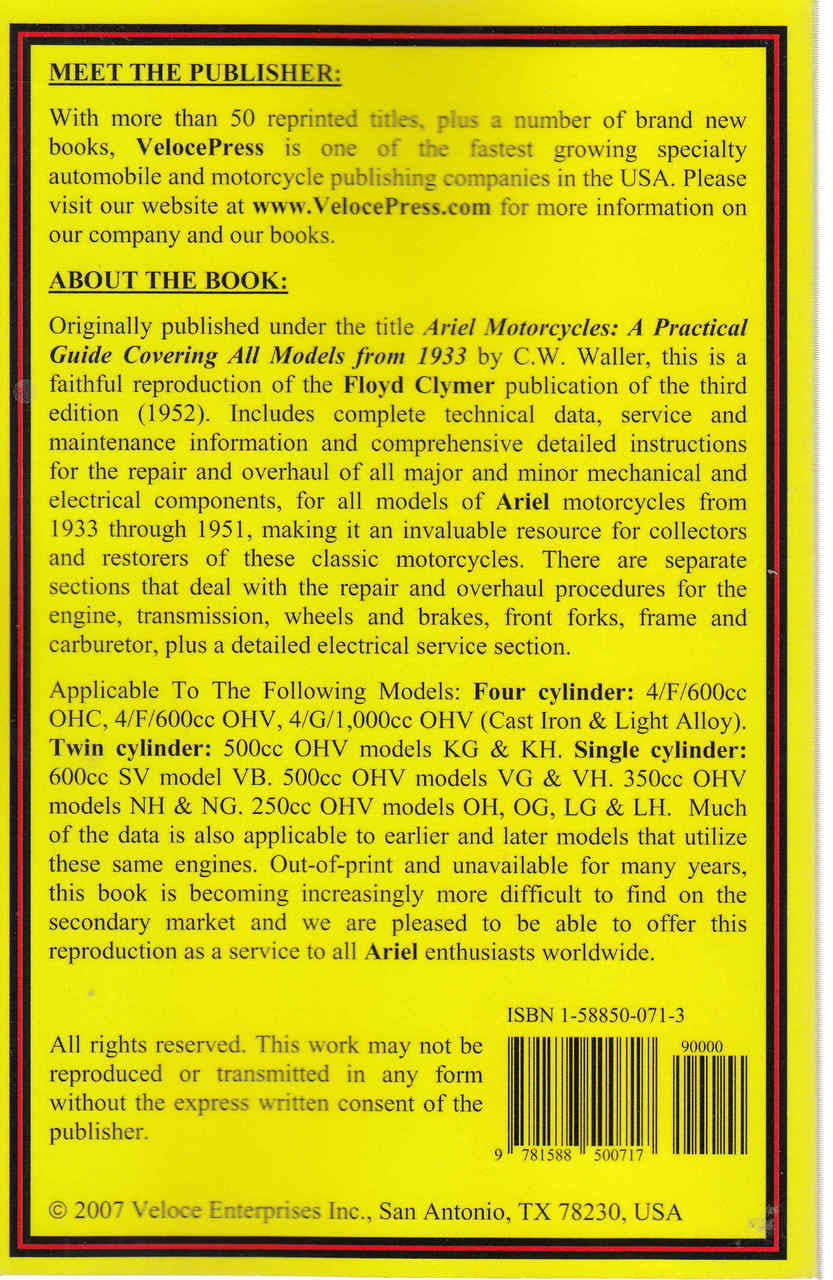 Ariel workshop manual back cover with barcode and text