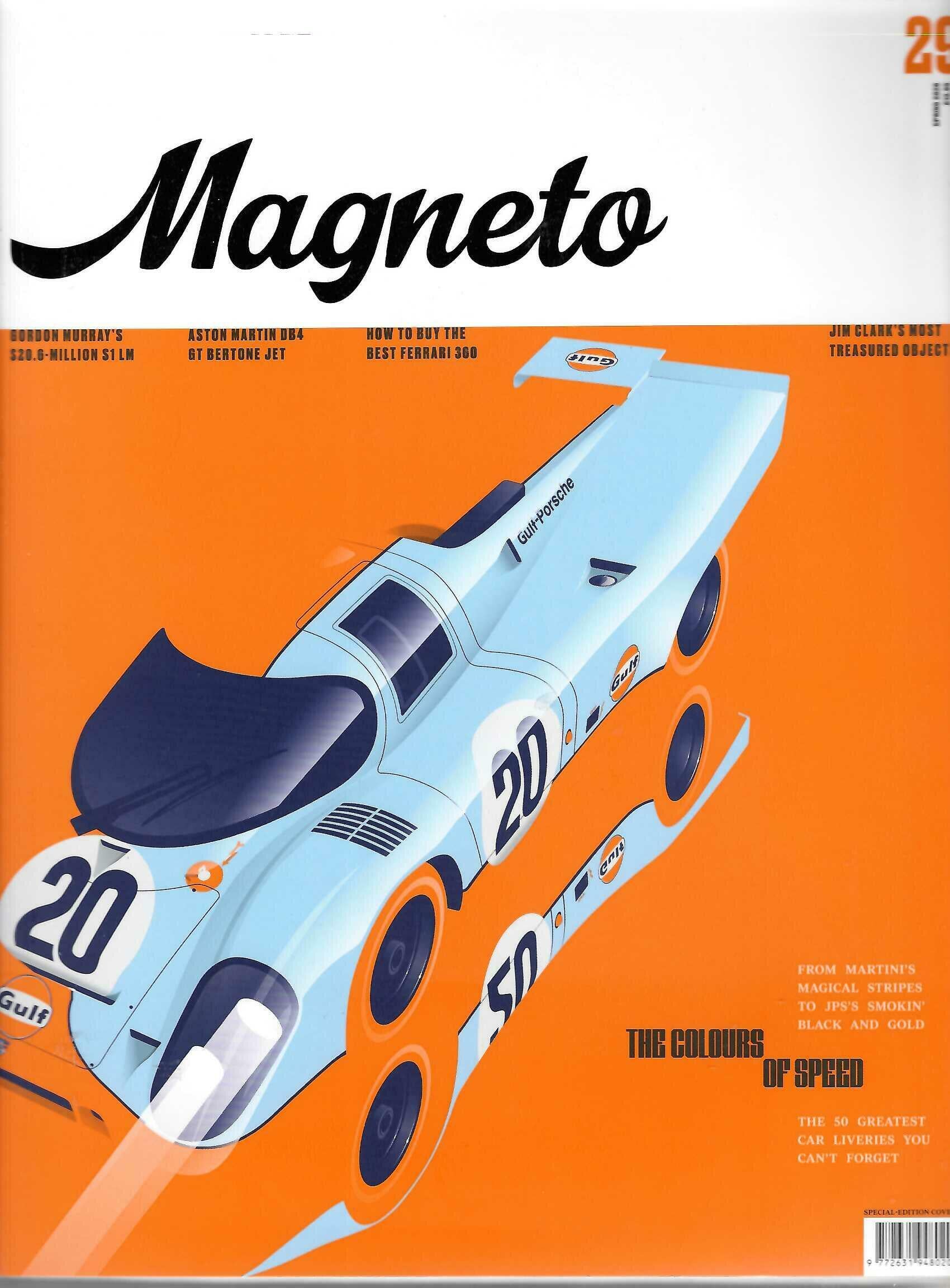 Race car themed book cover with “Magneto” title and orange-and-blue artwork