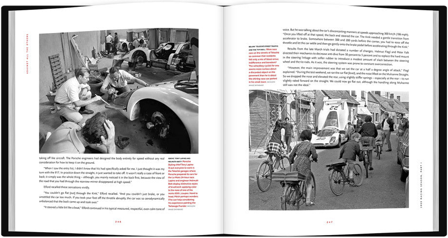 Open book spread with workshop hands-on photo and a street scene with people and bikes