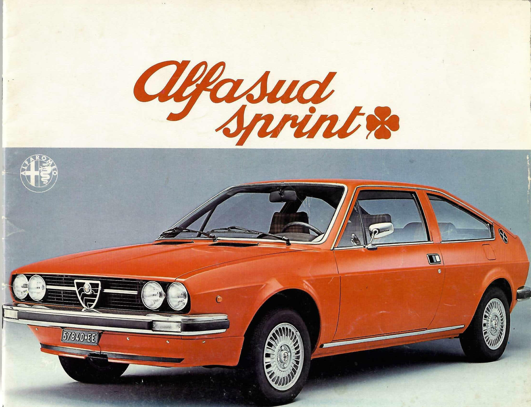 1976 Alfa Romeo Alfasud Sprint brochure cover with orange coupe and red title