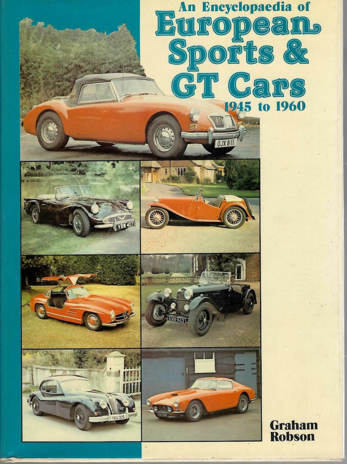 Hardcover book with collage cover of European sports & GT cars, 1945 to 1960