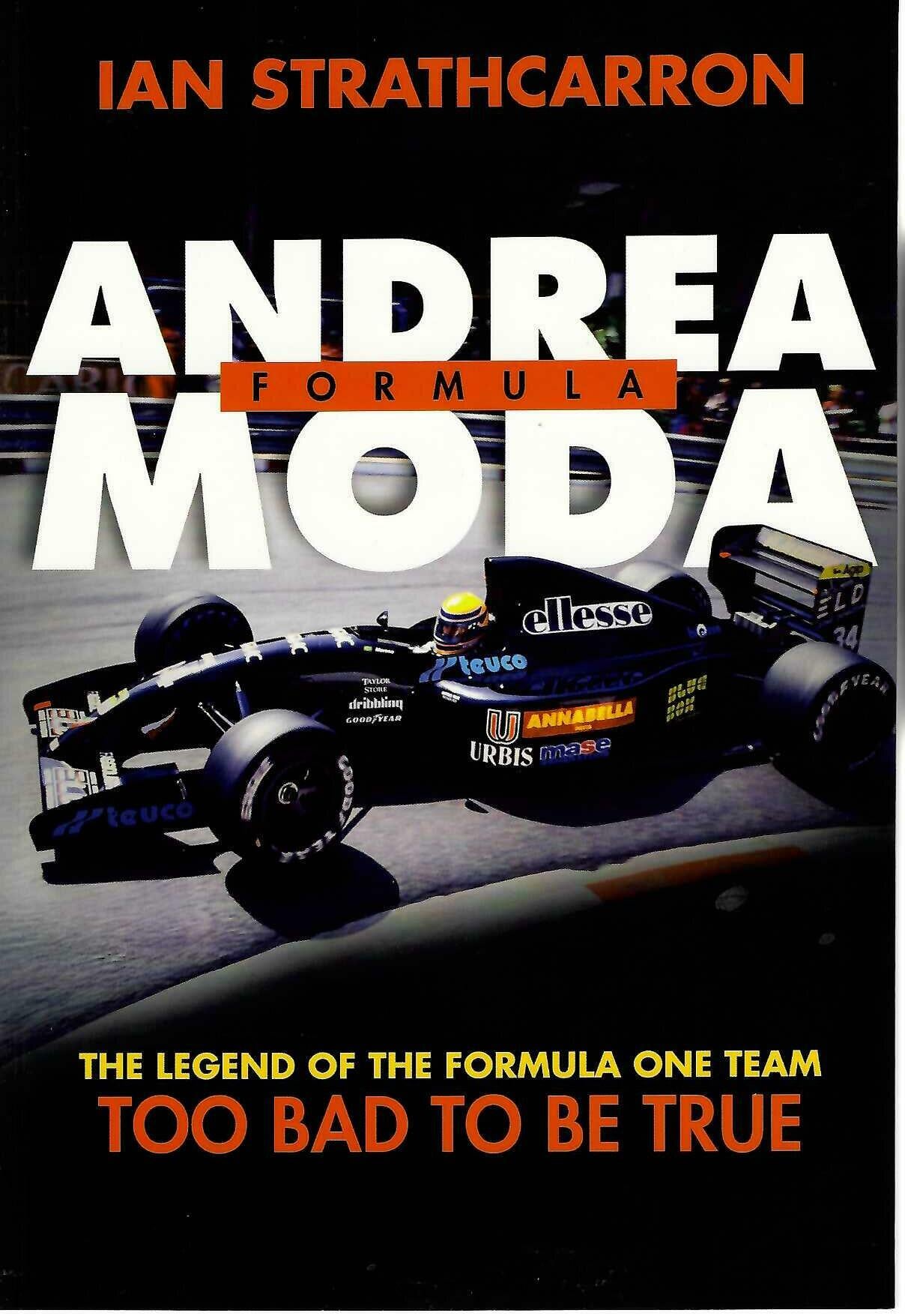 F1 racing team legend paperback book cover with car art and author name, Ian Strathcarron
