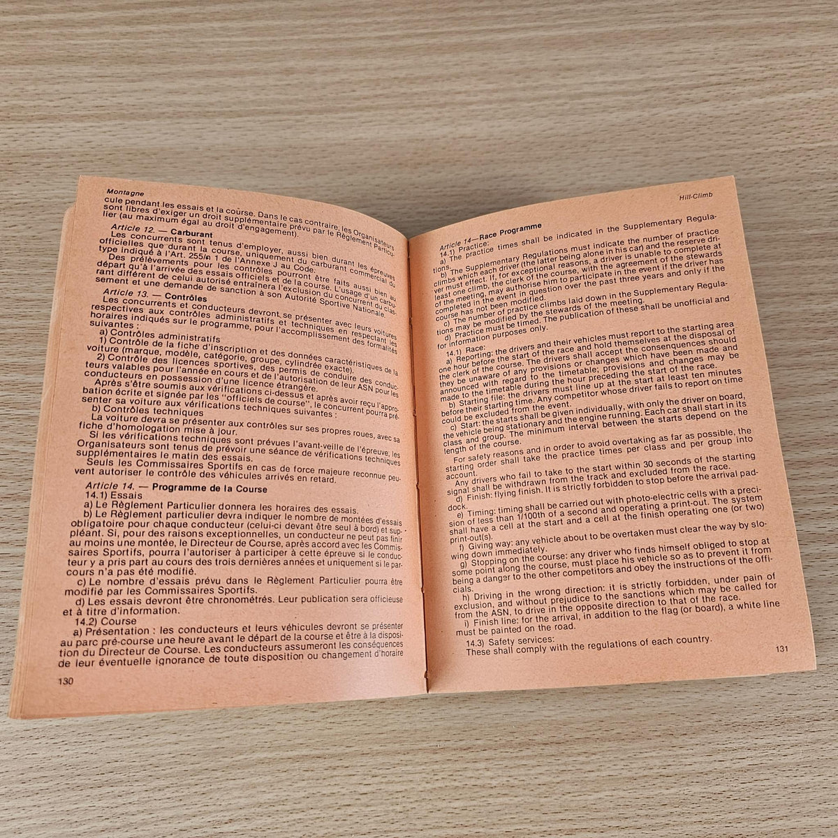 Automobile sport year book, open to printed text pages with dense paragraphs