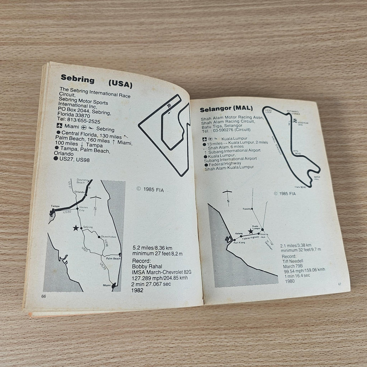 Open book pages with race location list, route maps and diagrams