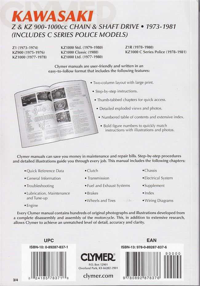 Motorcycle service repair manual back cover for Kawasaki Z & KZ 900-1000cc by Clymer