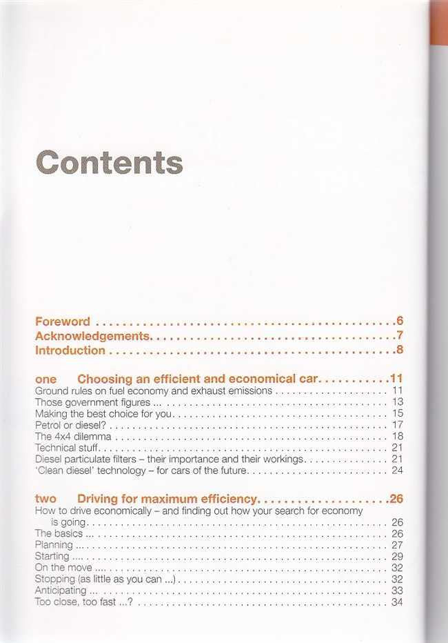 Driving efficiency handbook, contents page with section list and page numbers