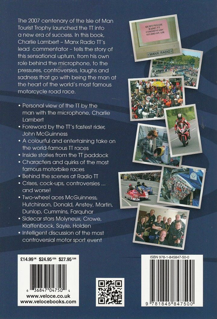 Motor racing book back cover with barcode and blurb text