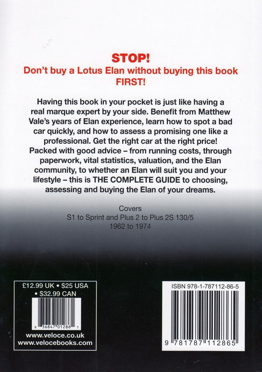 Lotus Elan buyer's guide book cover text with STOP and ISBN barcode