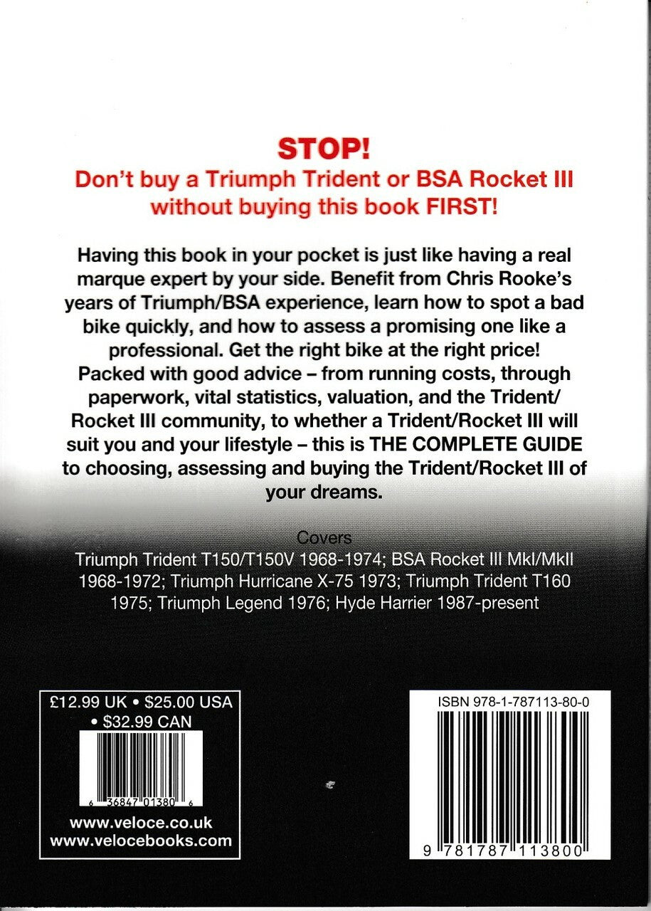 Motorcycle buyer's guide back cover with STOP! text, barcode and price labels.