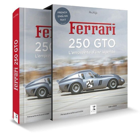 Ferrari 250 GTO hardcover book with car photo and French/English text on cover