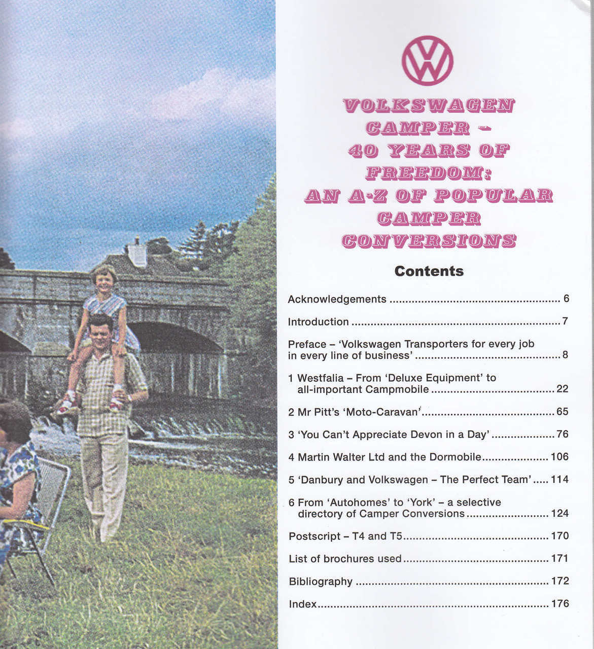 Paperback camper conversion book contents page with section list and headings