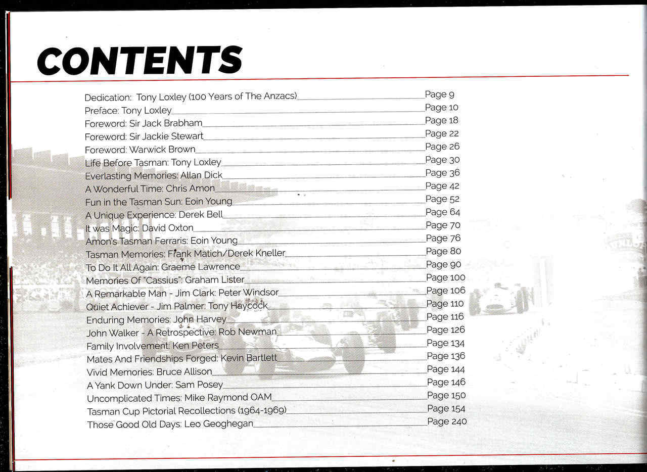 Tasman Cup 1964 - 1975 Contents