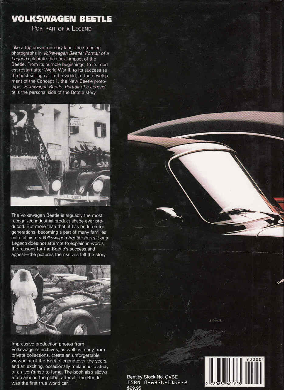 Volkswagen Beetle book back cover with Beetle photos and text block