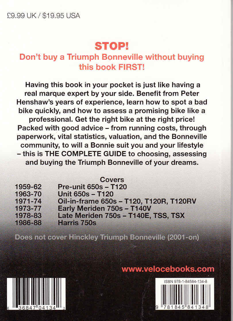 Triumph Bonneville essential buyer's guide back cover with barcode and ISBN