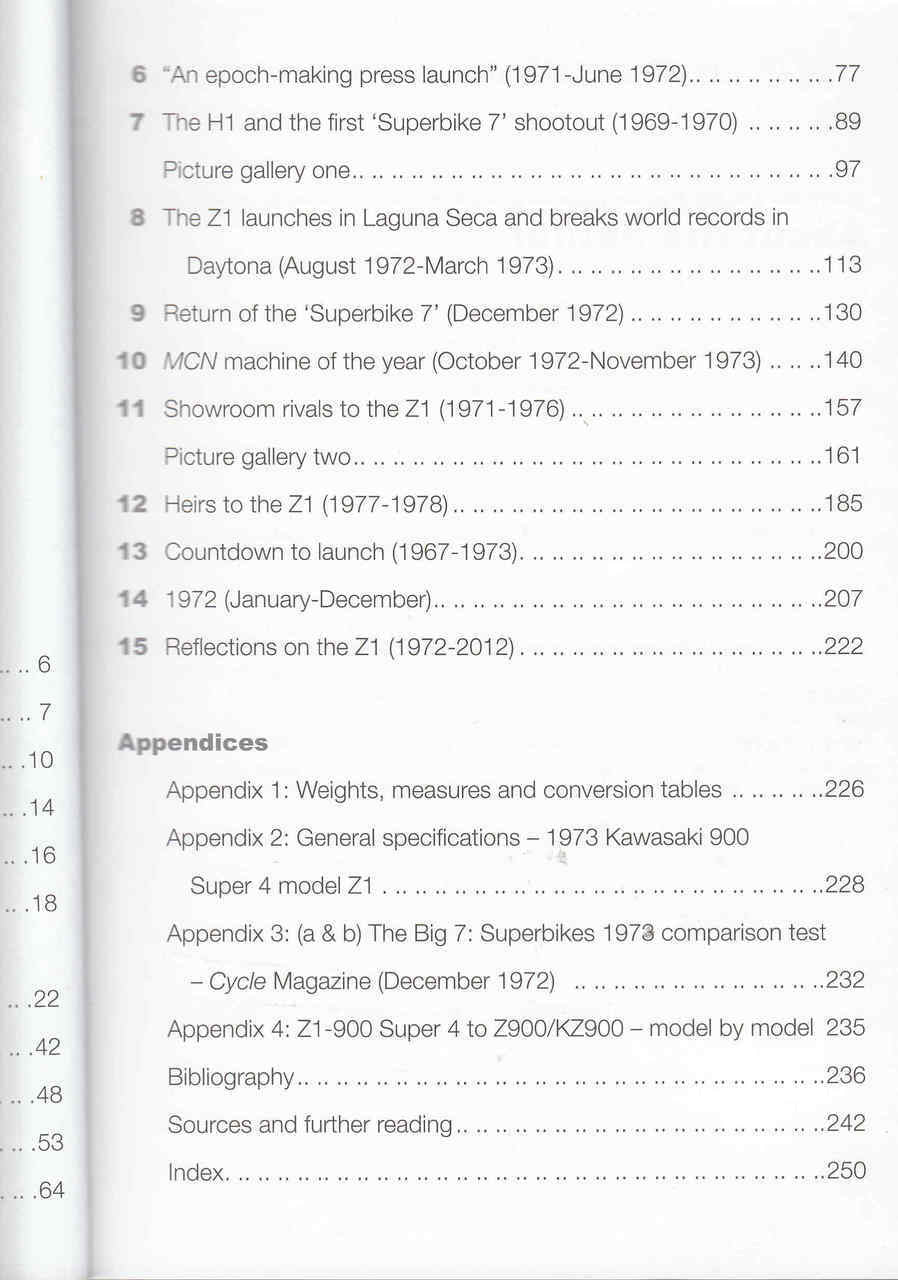 The Kawasaki Z1 Story Contents
