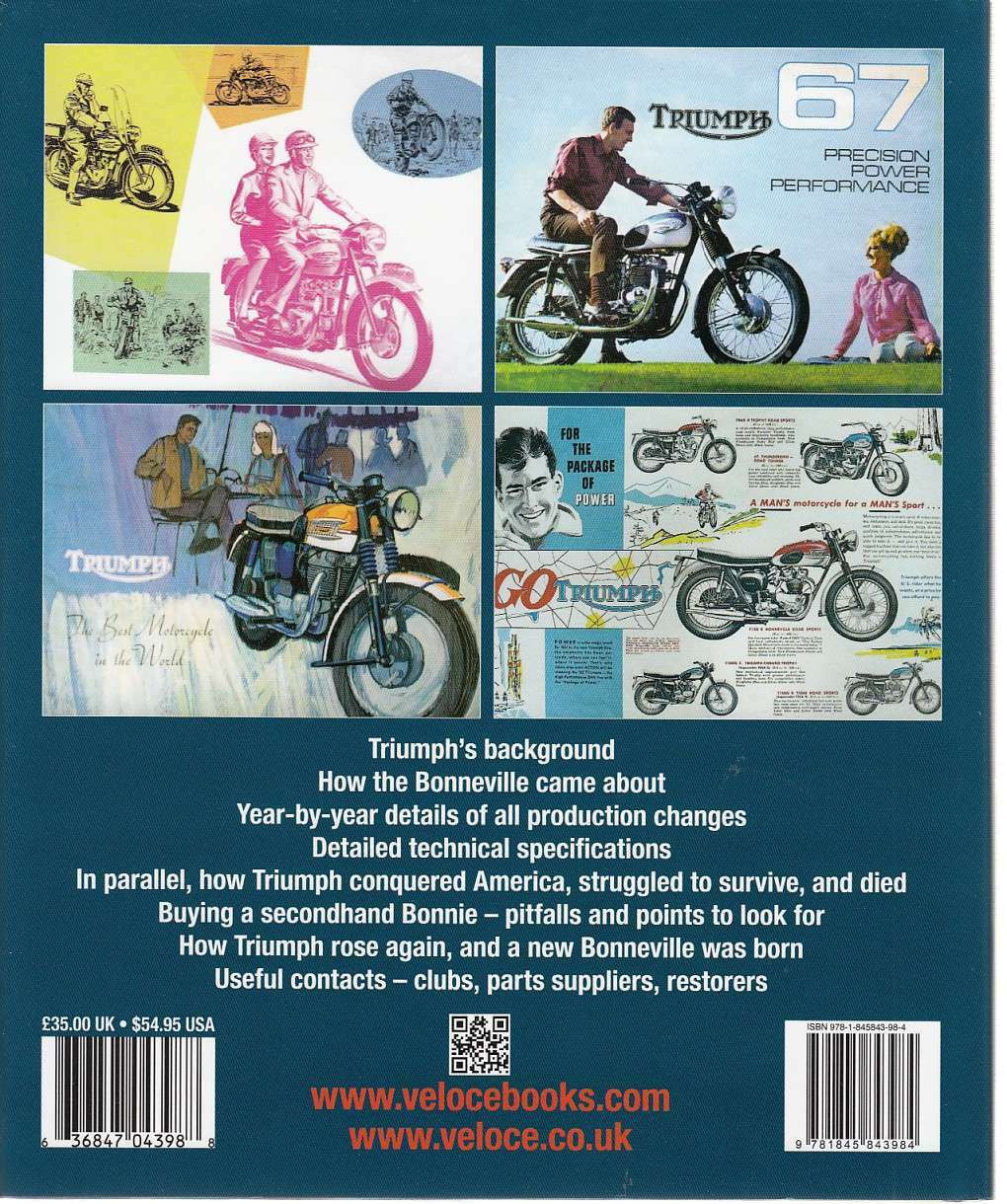 Paperback back cover with collage of classic motorcycles, text blocks, and barcode