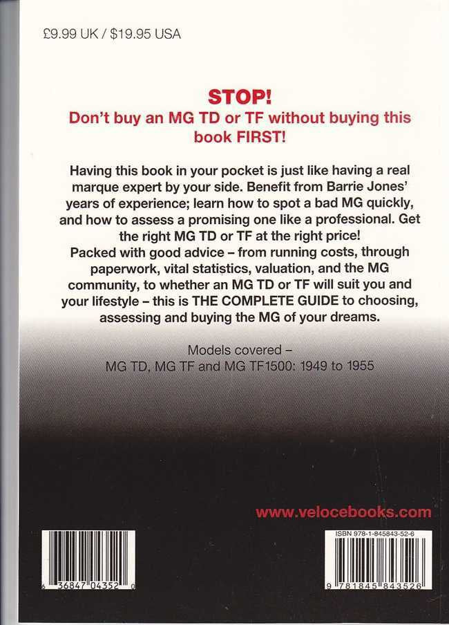 Paperback auto buyer’s guide book, black back cover with barcode and website text