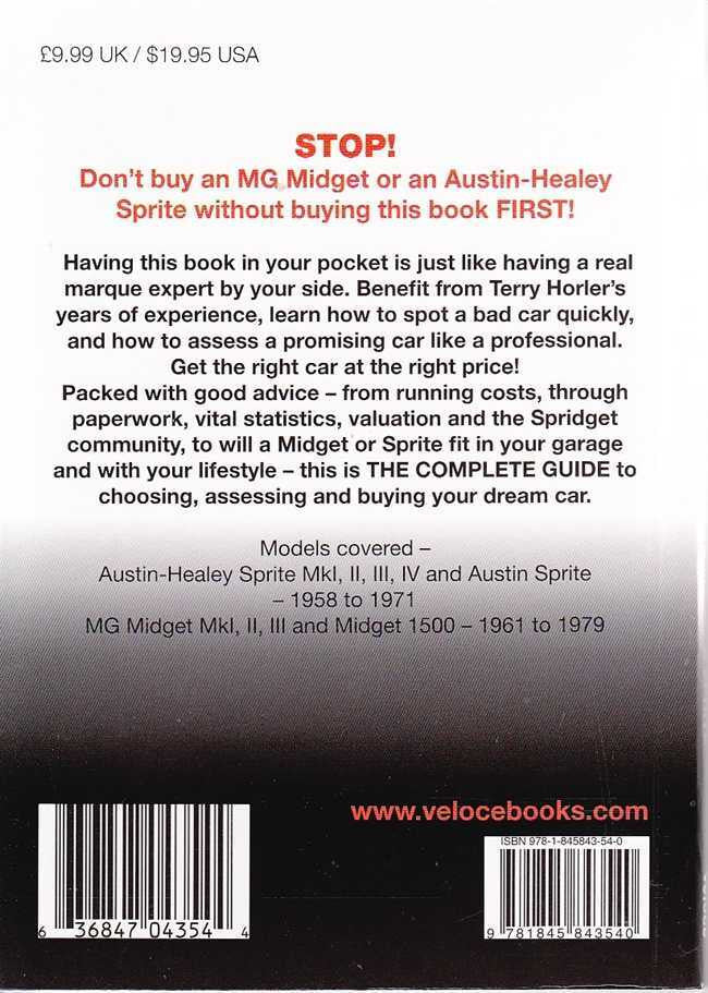 Automotive buyer's guide back cover for MG Midget & Austin-Healey Sprite, barcode