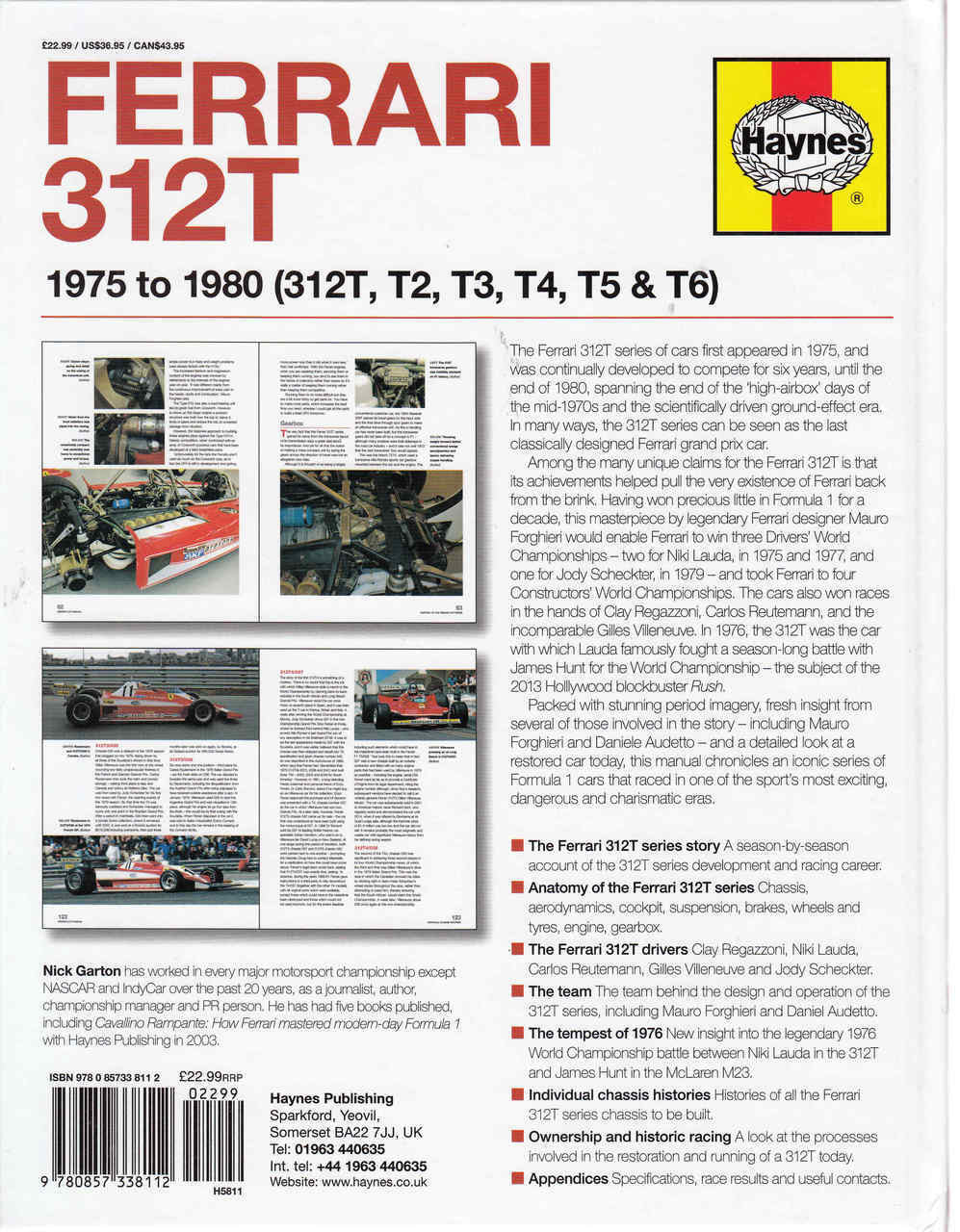 Ferrari 312T 1975 To 1980 (312T, T2, T3, T4, T5 & T6) Owners' Workshop Manual (9780857338112) - back