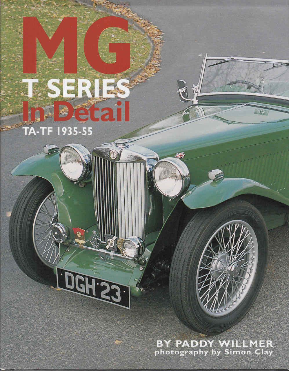 MG T Series detail book cover with green classic car, front grille and headlights.
