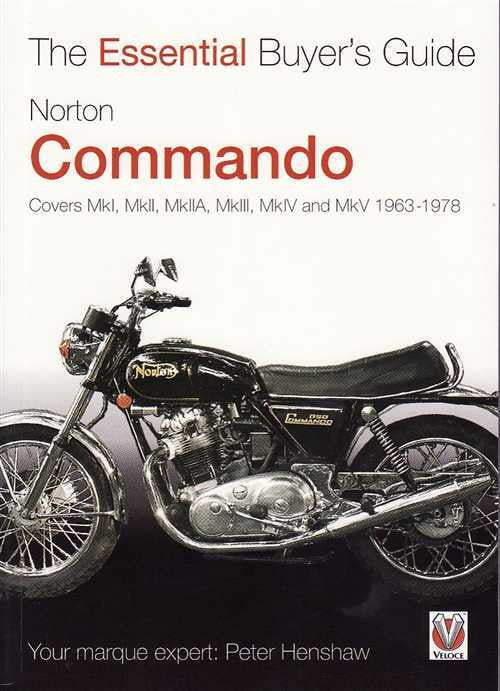 Motorcycle guide book front cover for Norton Commando, with black bike illustration