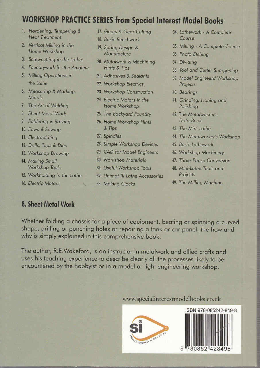 Sheet metal work workshop practice series book back cover with ISBN and series list