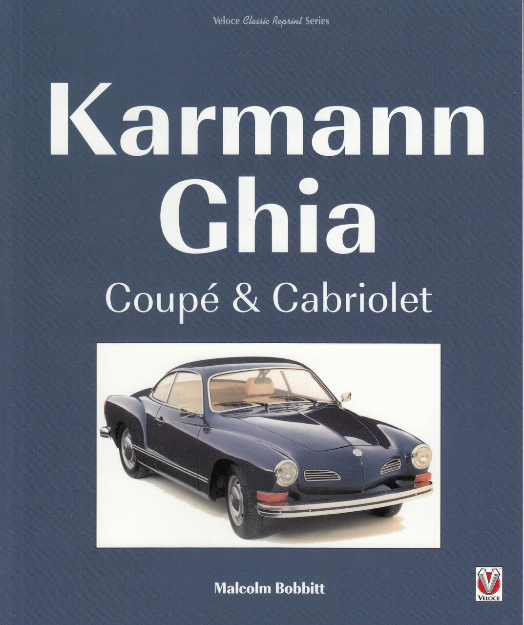 Karmann Ghia Coupe & Cabriolet book cover featuring dark blue car photo